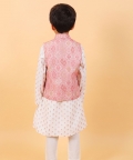 Pink Bandi With Off White Kurta Set With Pink Work