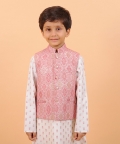 Pink Bandi With Off White Kurta Set With Pink Work