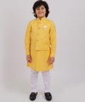 Yellow Bandi Set With Yellow Kurta And Off White Pants