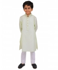 Lemon Yellow Kurta With Collar Embroidery & White Pants