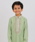Pista Green Kurta With Neck Embroidery & White Pajama