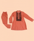Rust Kurta Set With Front Design