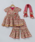 Jaipur Floral Print Pure Cotton Kurti Sharara With Dupatta