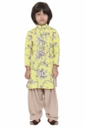 Yellow printed kurta with patiala pants