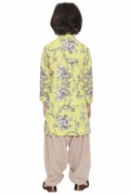 Yellow printed kurta with patiala pants