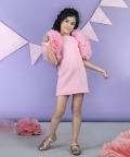 Straight Dress With Bunch Of 3D Fabric Flowers In Sleeves