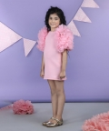 Straight Dress With Bunch Of 3D Fabric Flowers In Sleeves