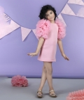 Straight Dress With Bunch Of 3D Fabric Flowers In Sleeves