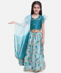 Ruffle Sleeve Collar Choli With Floral Lehenga-Green 