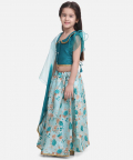 Ruffle Sleeve Collar Choli With Floral Lehenga-Green 