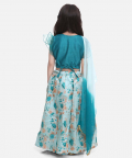 Ruffle Sleeve Collar Choli With Floral Lehenga-Green 
