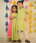 Green Full Length Block Printed Kurta With Dupatta