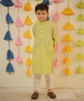Green Block Printed Kurta Set