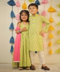 Green Block Printed Kurta Set