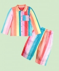 Full Sleeved Collared Pajama Set - Rainbow