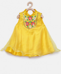 A Line Yellow Organza Kurta With Pink Dhoti