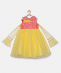 Pink Yellow Tulle Gown With Sequins Work Along Dupatta