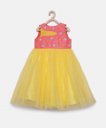 Pink Yellow Tulle Gown With Sequins Work Along Dupatta