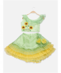 Sunflower one shouldered Green Top with tiered Lehenga
