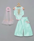 Mint Embroided Silk Palazzo Set