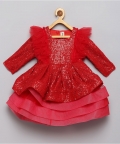 Red Sequins Ruffle Dress