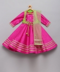 Fuchsia Pink Anarkali Gown with Green Jacket