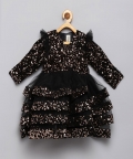Black Sequins Velvet Fluffy Frock