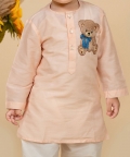Teddy Bearembroidered Kurta Set Teamed With Pyjamas