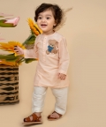 Teddy Bearembroidered Kurta Set Teamed With Pyjamas
