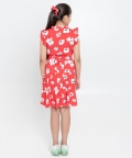 Red Bold Floral Print Fit & Flare With Ruffled Sleeves Dress