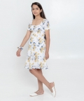 Floral Printed Fit And Flare With Puffed Sleeves Dress