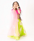 Parrot Green Organza Lehenga With Pink Gota Detail Choli Set