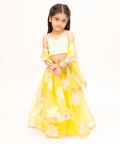 Yellow Organza Lehenga Set With Green Top