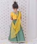 Dark Green Chanderi Lehnga Set With Mustard Top
