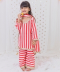 Red And White Striped Sharara Set