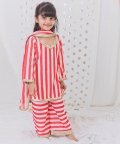 Red And White Striped Sharara Set