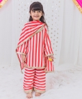 Red And White Striped Sharara Set
