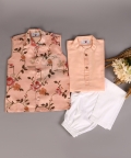 Peach Floral Nehru Jacket Set