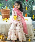 Handblock Floral Pattern Sharara Set (Pink)