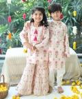 Handblock Floral Pattern Sharara Set (Pink)