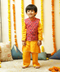 Maroon Waist Coat With Mustard Kurta Set