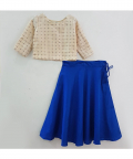Beige Chanderi Top And Blue Skirt Set