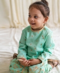 Baby Boy Dhoti Kurta Premium Cotton Set Print Gold-Green