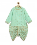 Baby Boy Dhoti Kurta Premium Cotton Set Print Gold-Green