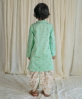 Boys Nawab Dhoti Kurta Cotton Set Gold Print-Green
