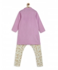 Boys Nawab Kurta Pyjama Cotton Set Embroidered-Purple