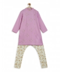 Boys Nawab Kurta Pyjama Cotton Set Embroidered-Purple