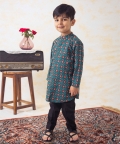 Boy Cotton Full Sleeves Kurta Set-Green