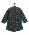 Boy Cotton Full Sleeves Kurta Set-Green