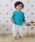 Baby Boy Bandhani Print Cotton Dhoti  Kurta - Blue
